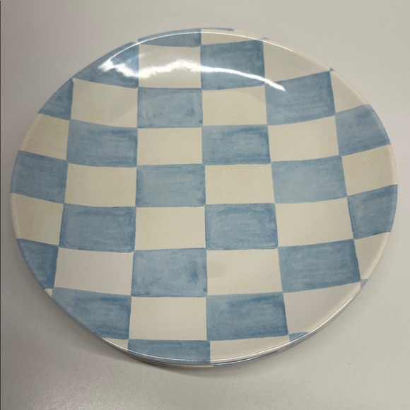 Other - Blue White Checkered Melamine Round 8.5" Salad Plates Indoor Outdoor Set of 4